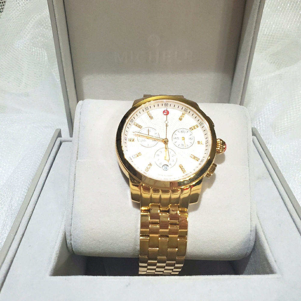 Michele Uptown Watch Diamond Gold